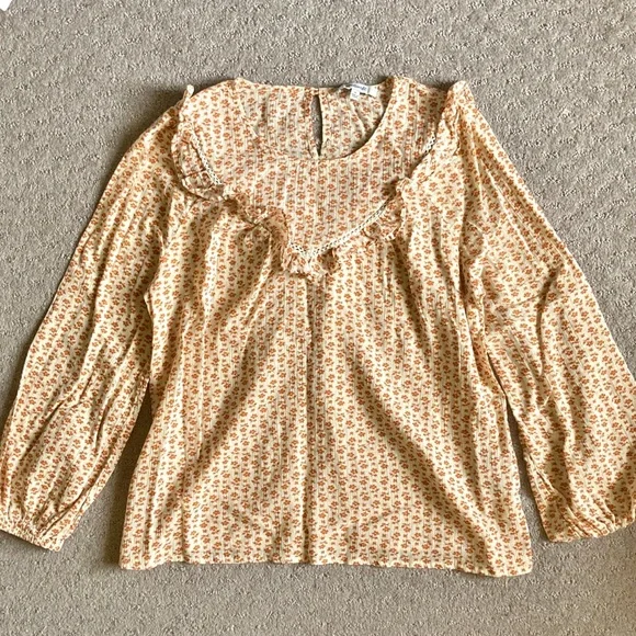 MADEWELL orange floral ruffle-yoke prairie top, Small. - Picture 5 of 11
